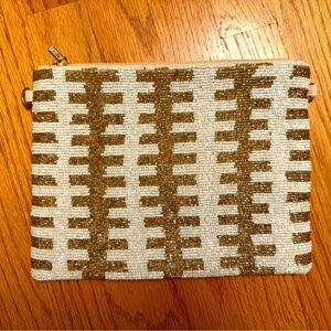 Kay Lee New York White & Gold Beaded Clutch Bag